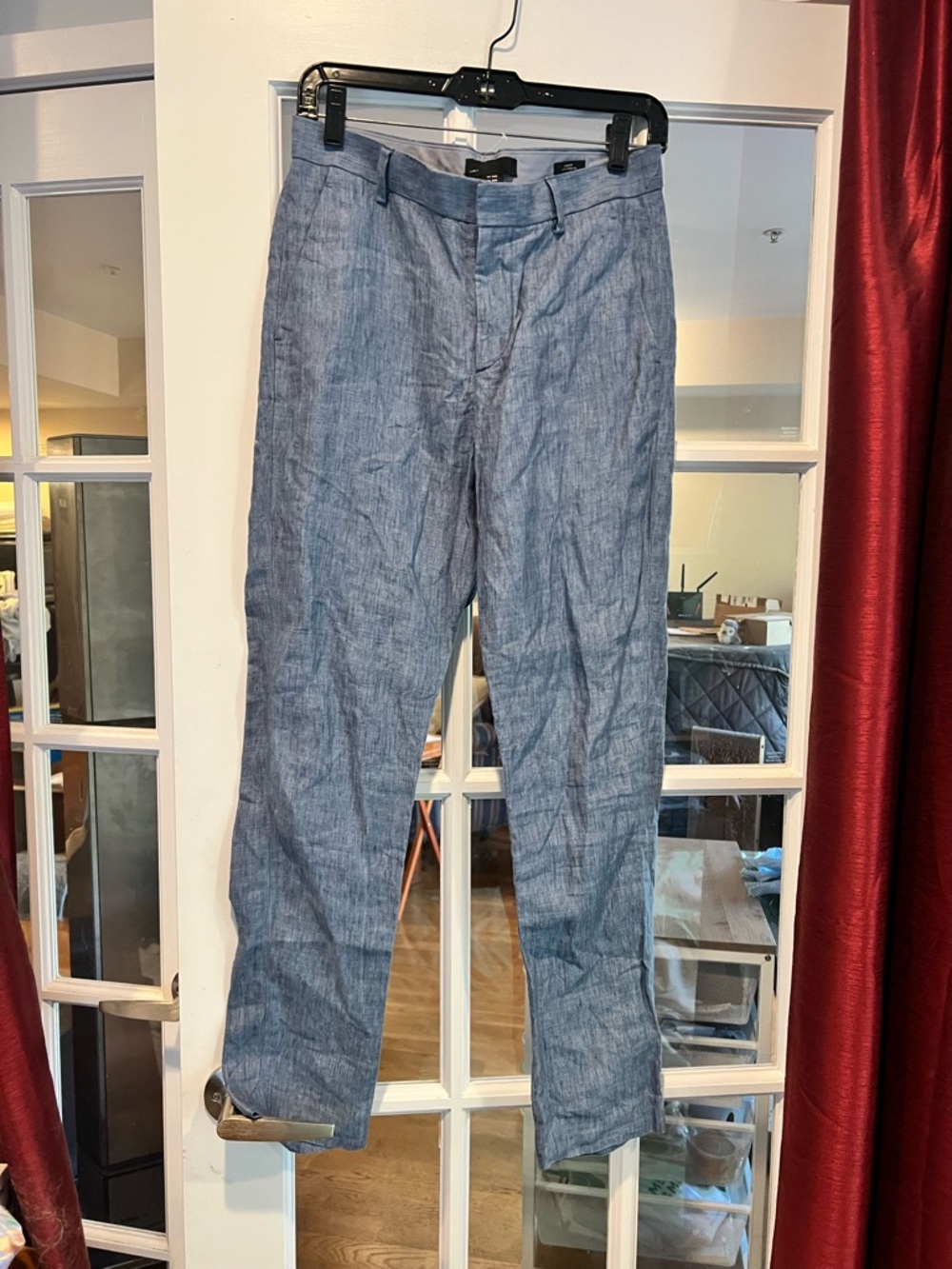 H&M Blue Linen-Blend Chinos
